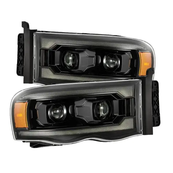 AlphaRex 02-05 Dodge Ram 1500 PRO-Series Projector Headlights Plank Style Alpha Black w/Seq Signal