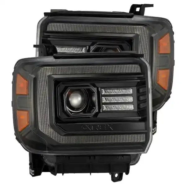 AlphaRex 14-18 GMC Sierra PRO-Series Proj Headlights Plank Alpha Blk w/Activ Light/Seq Signal/DRL