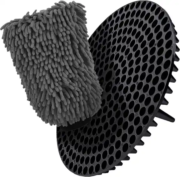 WASH & WHIPS Chenille Premium Scratch-Free Microfiber Lint-Free Blue Wash Mitt 8" x 10"in & Black Pitstop Particle Interceptor