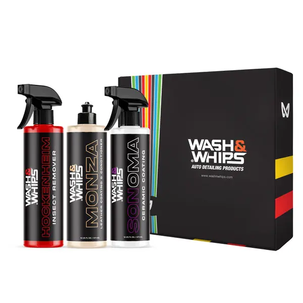WASH & WHIPS MotoPro Motorcycle Detailing Kit - Bug Remover, Leather Care, Ceramic Spray