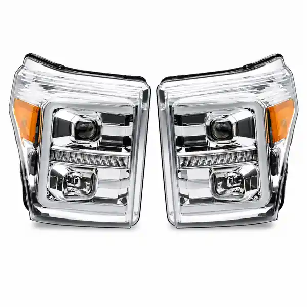 Raxiom 11-16 Ford F-250 Super Duty LED Projector Headlights - Chrome Housing (Clear Lens)