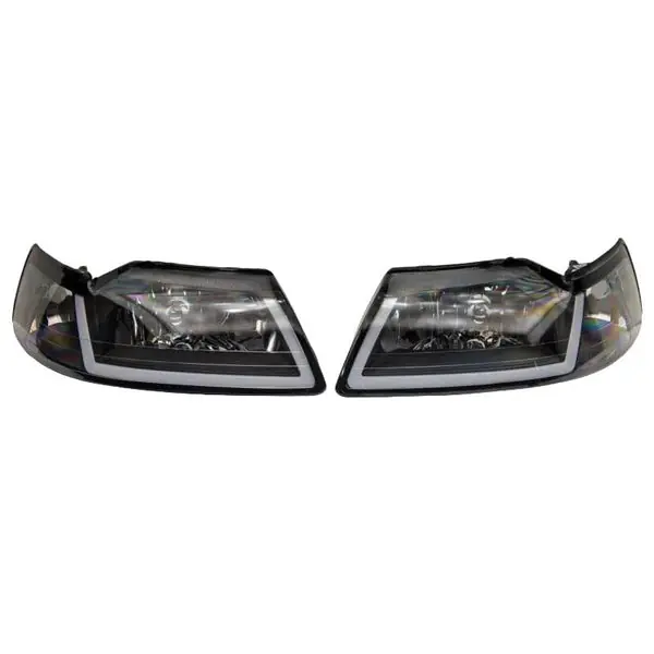 Raxiom 99-04 Ford Mustang Axial Series Headlights w/ Sequential LED Bar- Black Housing (Clear Lens)