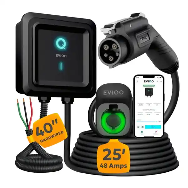 EVIQO Level 2 EV Charger, 48A (50A Max), 240V, Hardwired, J1772 for Non-Tesla EVs
