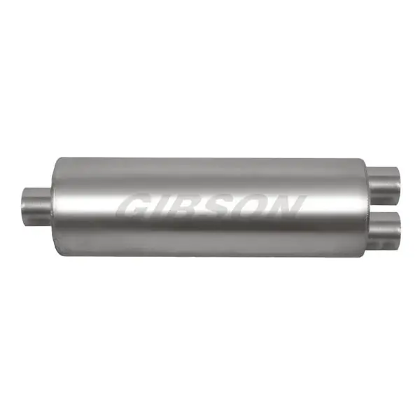 Gibson SFT Superflow Center/Dual Round Muffler - 7x24in/3in Inlet/2.5in Outlet - Stainless