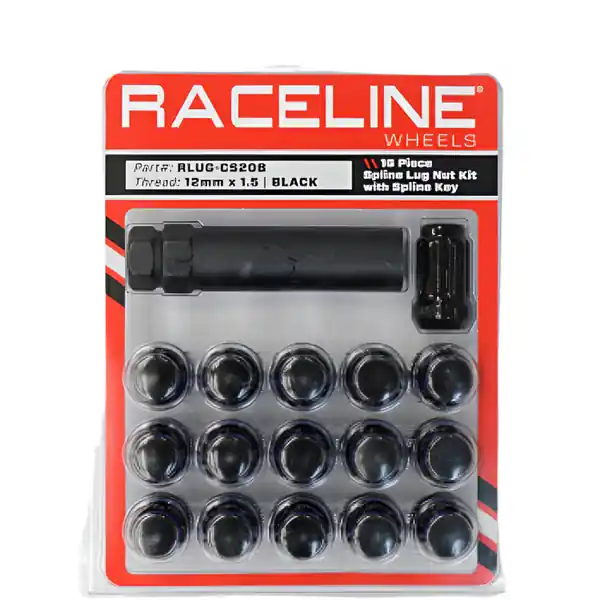 Raceline Spline Lug Nut Kit with Spline Key 12 x 1.5 - 16 Pack - Black