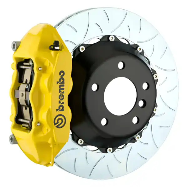 Brembo 15-18 M3 Excl CC Brakes Rr GT BBK 4Pis Cast 380x28 2pc Rotor Slotted Type3-Yellow