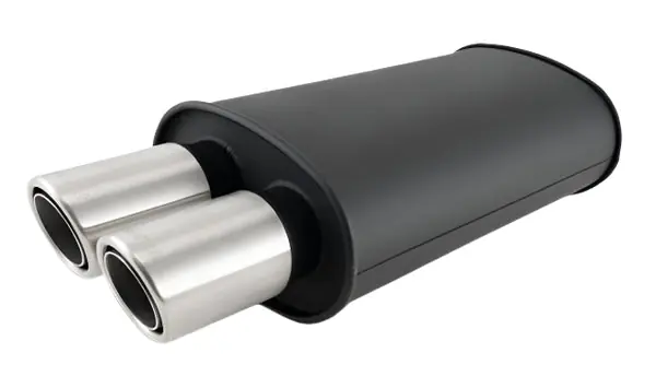Vibrant Streetpower Flat Blk Muffler 9x5x15in Body 2.5in Inlet ID 3in Tip OD w/Dual Angle Tips