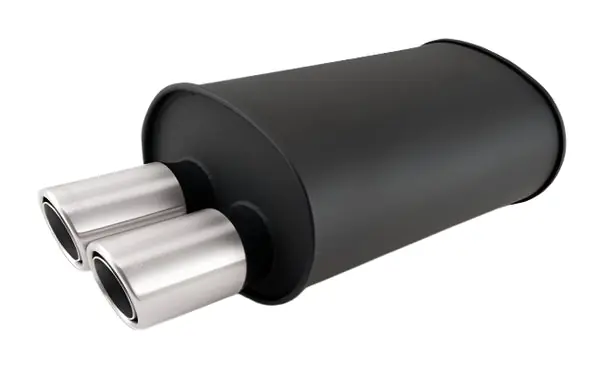 Vibrant Streetpower Flat Blk Muffler 9.5x6.75x15in Body 2.5in Inlet ID 3in Tip OD w/Dual Angle Tips