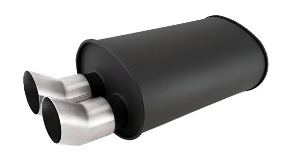 Vibrant Streetpower Flat Blk Muffler 9.5x6.75x15in Body Inlet ID 3in Tip OD 3in w/Dual DTM Tips