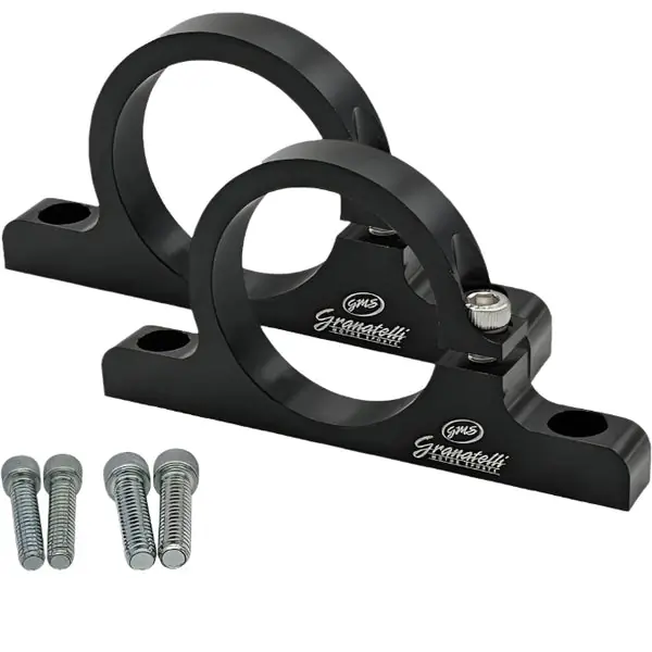 Granatelli 1.75in (44mm) 6061-T6 Fuel Filter Mounting Brackets - Black Anodized (Pair)