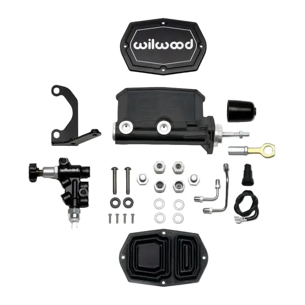Wilwood Compact Tandem M/C - 1.12in Bore w/Bracket and Valve fits Mustang (Pushrod) - Black
