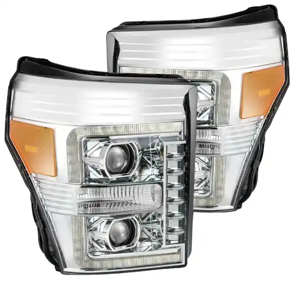AlphaRex 11-16 Ford F-350 SD LUXX LED Proj Headlights Plank Style Chrm w/Activ Light/Seq Signal/DRL