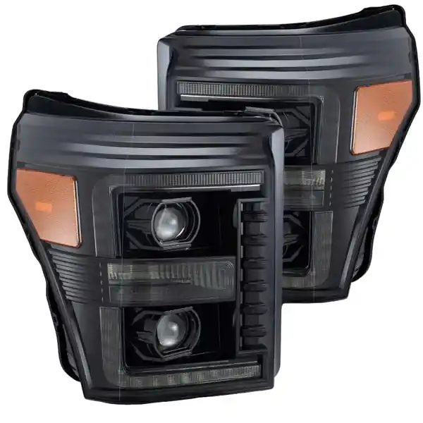 AlphaRex 11-16 Ford F-250 SD PRO-Series Projector Headlights Plank Style Alpha Black w/Seq Signal