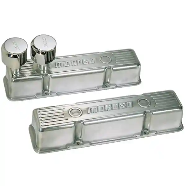 Moroso Chevrolet Small Block Valve Cover - 1 Cover w/2 Breathers at Front - Polished Aluminum - Pair