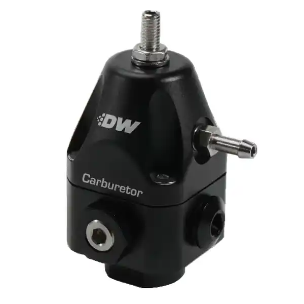DeatschWerks Compact Carburetor Adjustable Fuel Regulator 6AN x4 Inlets - 6AN Return - Black