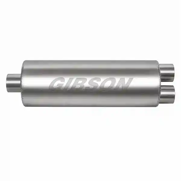 Gibson SFT Superflow Offset/Dual Round Muffler - 8x24in/3in Inlet/2.25in Outlet - Stainless