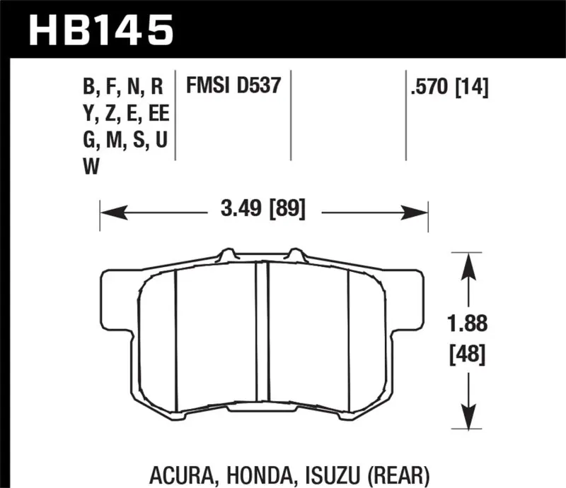 Hawk Acura / Honda / Suzuki DTC-30 Race Rear Brake Pads (HAWKHB145W.570)