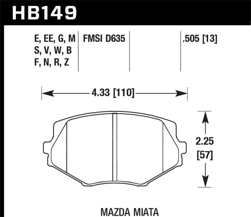 Hawk 94-97 & 99-03 Mazda Miata HT-10 Race Front Brake Pads (HAWKHB149S.505)