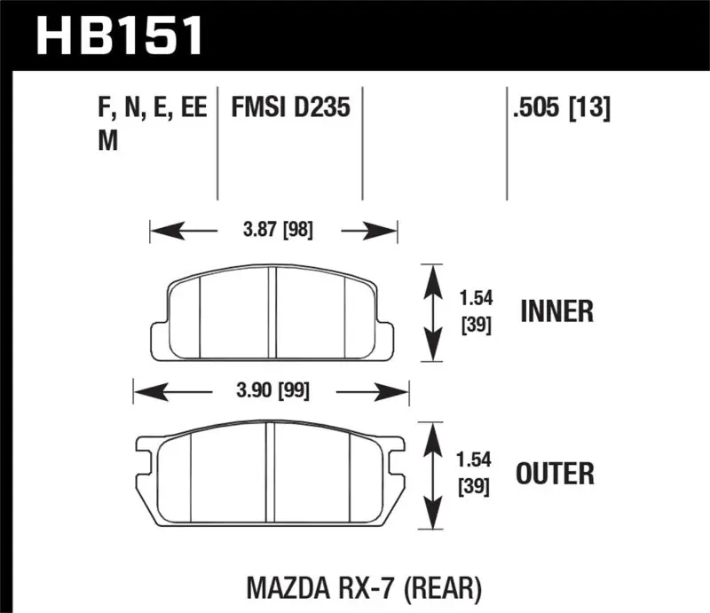 Hawk 81-85 Mazda RX-7 Blue 9012 Rear Race Brake Pads (HAWKHB151E.505)