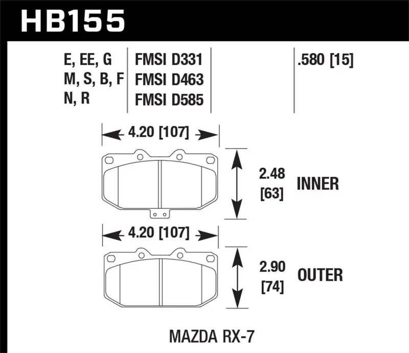 Hawk 93-95 Mazda RX-7 HP+ Street Front Brake Pads (HAWKHB155N.580)