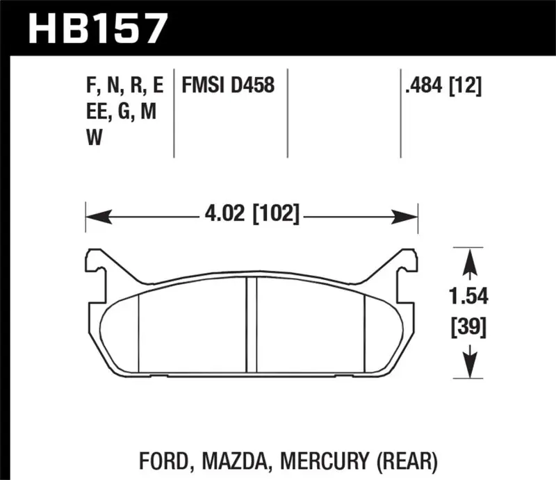 Hawk 94-96 Ford Escort GT/Mercury Tracer HPS 5.0 RearBrake Pads (HAWKHB157B.484)