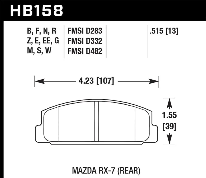 Hawk 2003-2005 Mazda 6 HPS 5.0 Rear Brake Pads (HAWKHB158B.515)