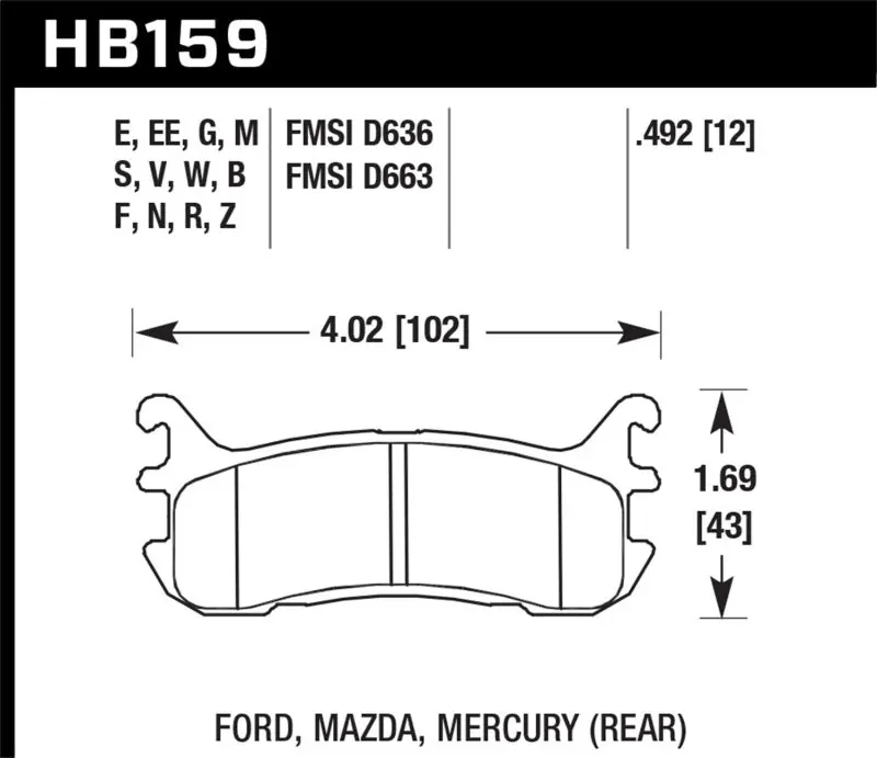 Hawk 97-02 Ford Escort/98-03 ZX2 / 94-97 & 99-05 Mazda Miata DTC-30 Race Rear Brake Pads (HAWKHB159W.492)