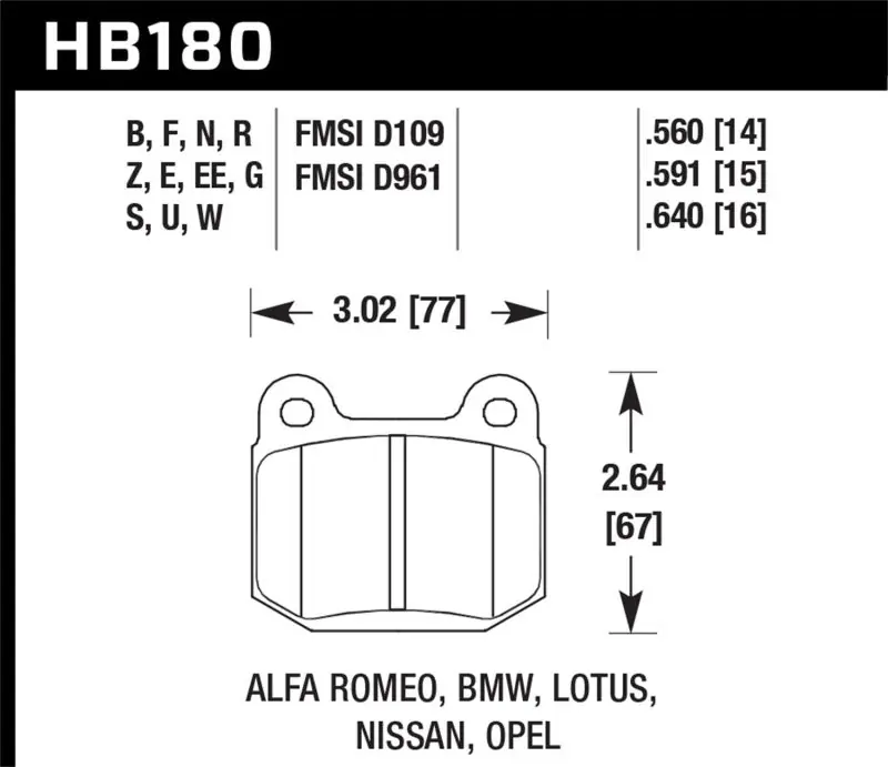 Hawk 77-82 BMW 320I / 83-90 Alfa Romeo Spider / 84-86 Alfa Romeo Spider HPS Street Rear Brake Pads (HAWKHB180F.640)