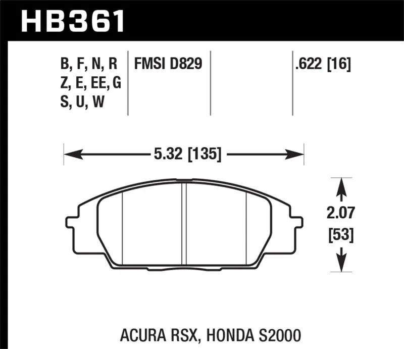 Hawk Honda S2000/Civic Type R/Acura RSX Front Race Pads (HAWKHB361E.622)