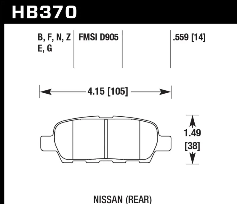 Hawk 2010-2013 Infiniti EX35 HPS 5.0 Rear Brake Pads (HAWKHB370B.559)