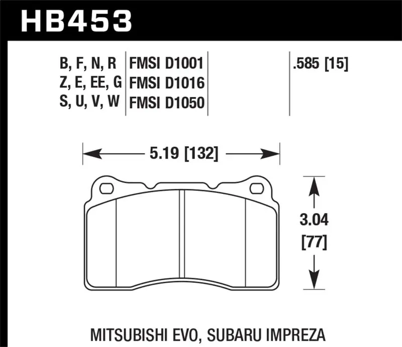 Hawk Street 5.0 Front Brake Pad Brembo 03-06 Evo / 04-14 STI / 09-10 Evo / 09-10 Genesis / 04-08 TL (HAWKHB453B.585)