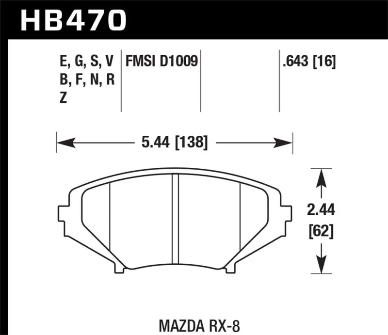 Hawk 2004-2011 Mazda RX-8 Grand Touring HPS 5.0 Front Brake Pads (HAWKHB470B.643)
