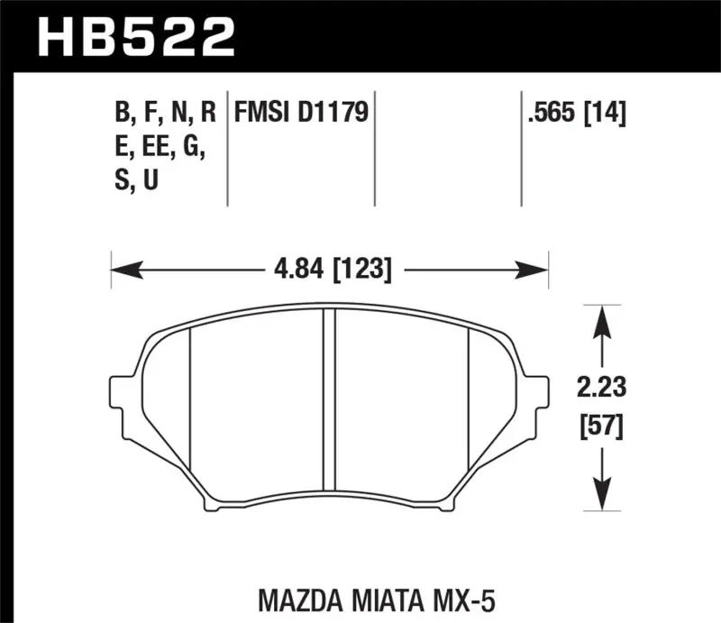 Hawk 06-10 Mazda Miata Mx-5 Base Blue 9012 Race Front Brake Pads (HAWKHB522E.565)