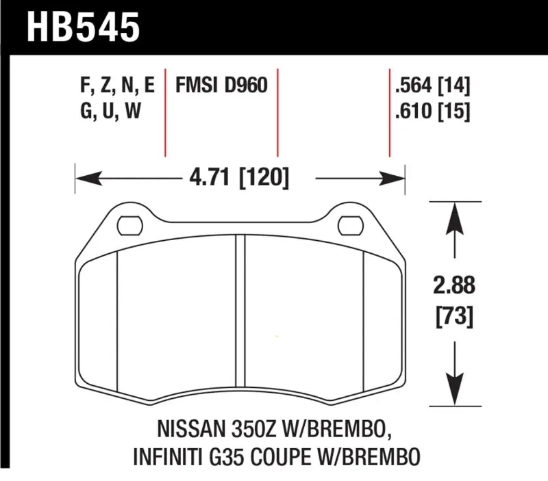 Hawk 03-07 G35/350z w/ Brembo Performance Ceramic Street Front Brake Pads (HAWKHB545Z.564)