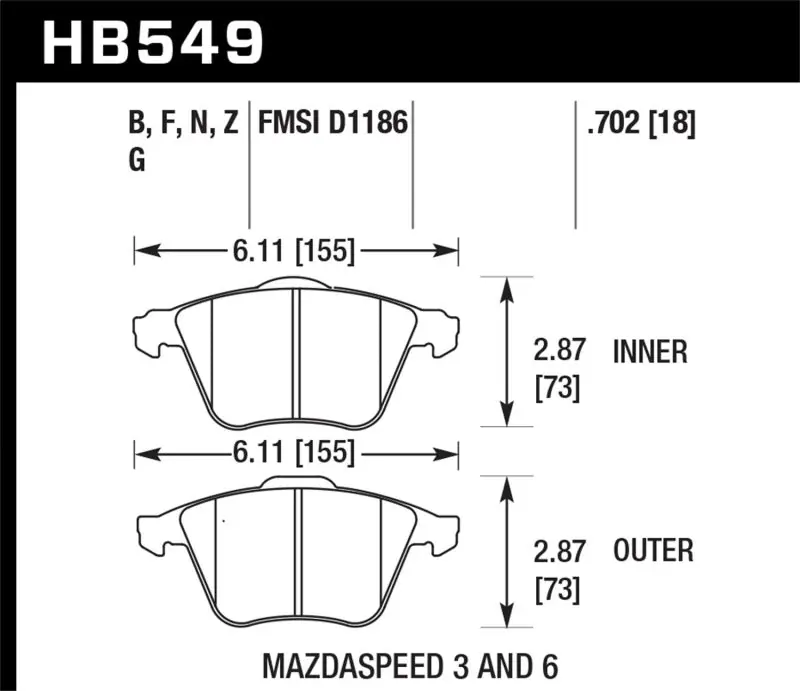 Hawk 07-08 Mazdaspeed3/06-07 Mazdaspeed6 HP+ Street Front Brake Pads (HAWKHB549N.702)