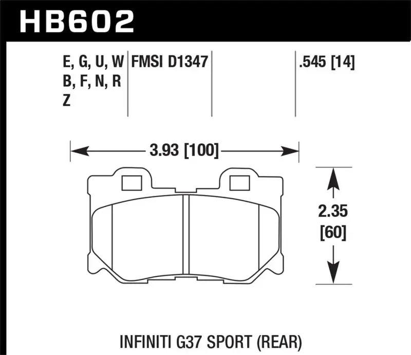 Hawk Infiniti G37 Sport HP+ Street Rear Brake Pads (HAWKHB602N.545)