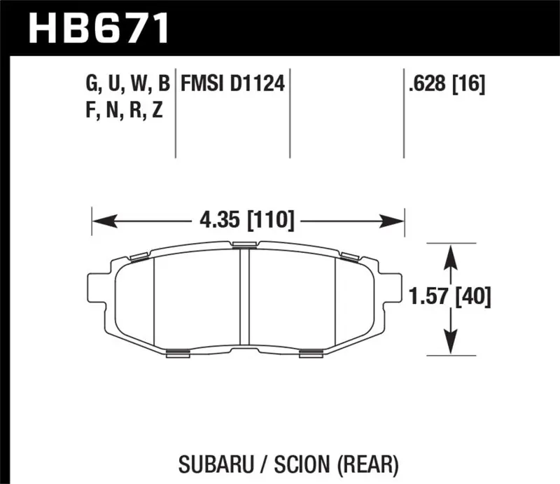 Hawk 2013-2014 Scion FR-S Base 2dr Coupe HPS 5.0 Rear Brake Pads (HAWKHB671B.628)
