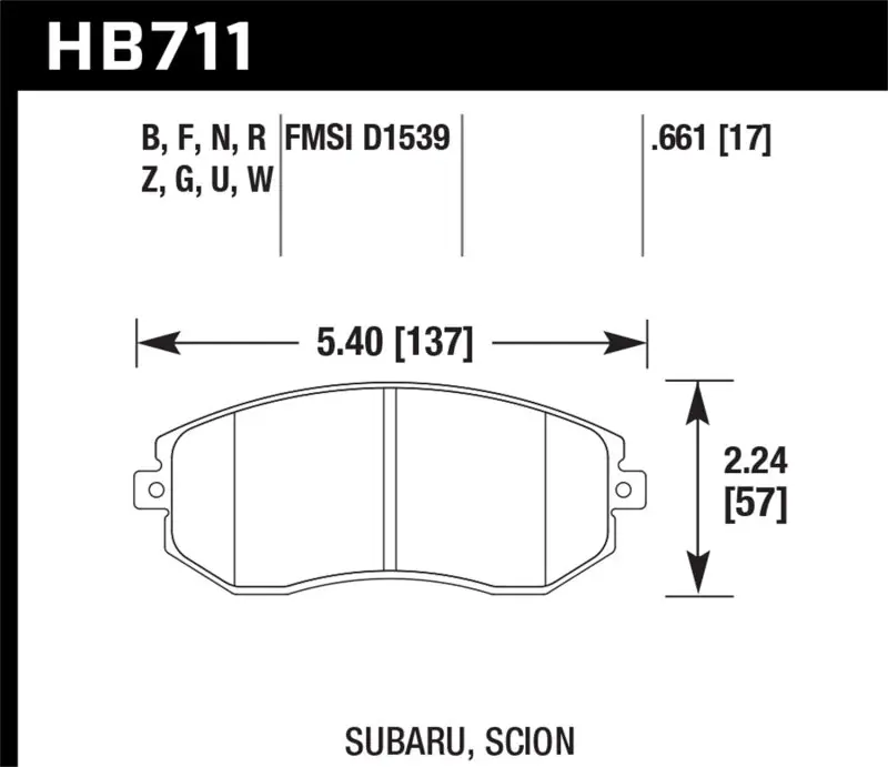 Hawk 13 Subaru BRZ/13 Legacy 2.5i / 13 Scion FR-S DTC-60 Front Race Brake Pads (HAWKHB711G.661)