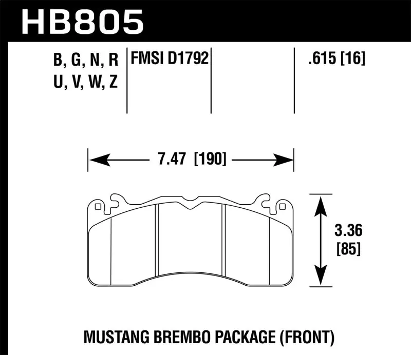 Hawk 15-17 Ford Mustang Brembo Package HP Plus Front Brake Pads (HAWKHB805N.615)