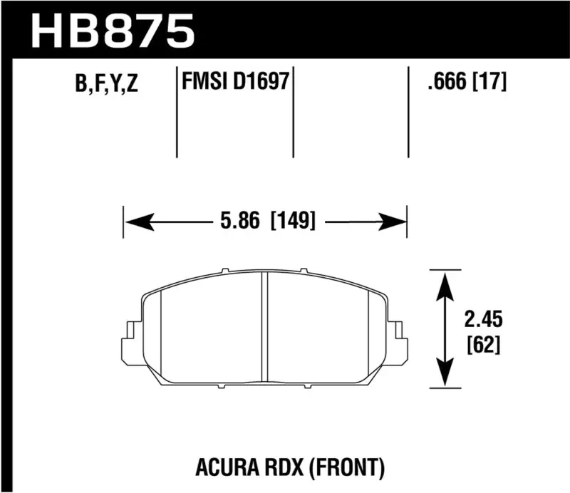 Hawk 14-17 Acura RDX/RLX Performance Ceramic Street Front Brake Pads (HAWKHB875Z.666)