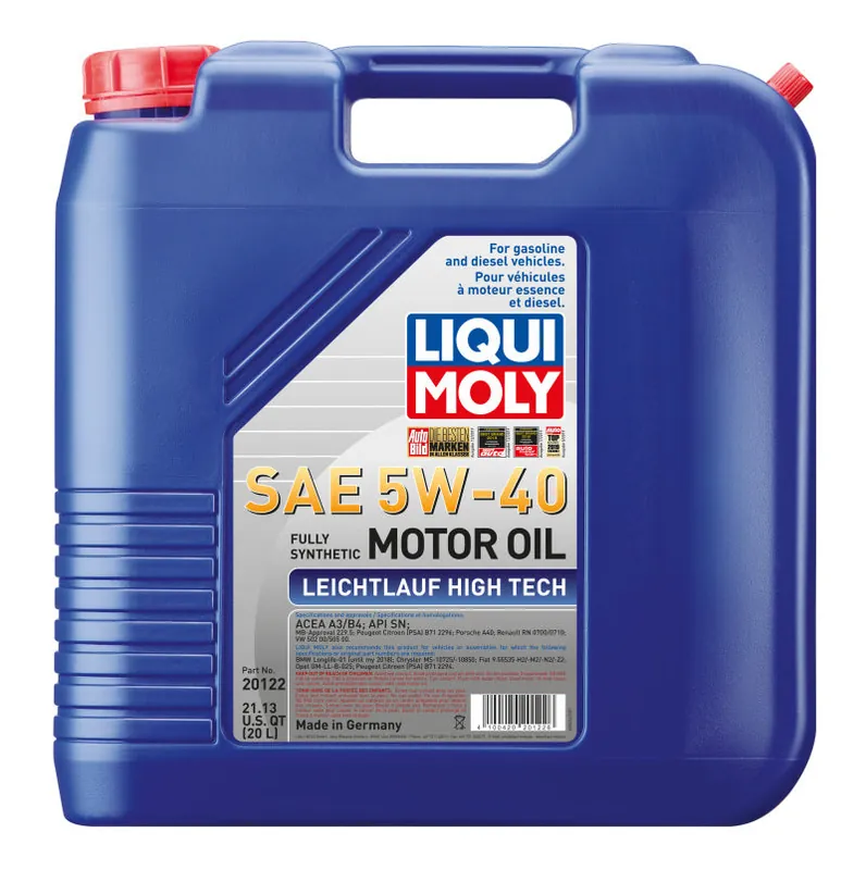 LIQUI MOLY 20L Leichtlauf (Low Friction) High Tech Motor Oil SAE 5W40 (LQM20122)