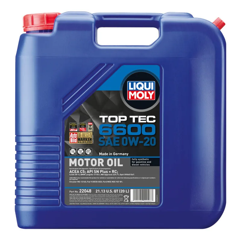 LIQUI MOLY 20L Top Tec 6600 Motor Oil SAE 0W20 (LQM22048)