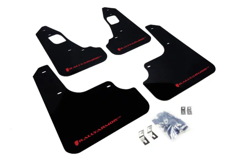 Rally Armor 08-17 Mitsubishi EVO X Black UR Mud Flap w/ Red Logo (RALMF10-UR-BLK/RD)