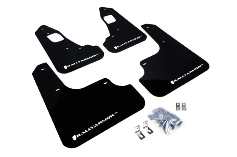 Rally Armor 08-17 Mitsubishi EVO X Black UR Mud Flap w/ White Logo (RALMF10-UR-BLK/WH)
