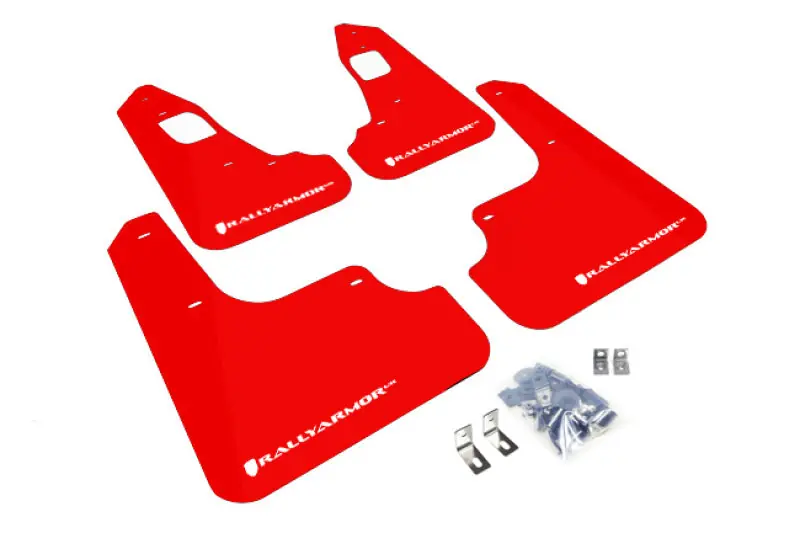 Rally Armor 08-17 Mitsubishi EVO X Red UR Mud Flap w/ White Logo (RALMF10-UR-RD/WH)